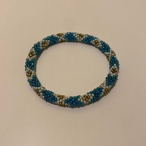Bracelet Beaded Blue White Gold